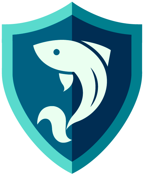 A fish inside a shield. SkaleSafe. Scale with confidence.